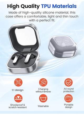 Case for Samsung Galaxy Buds 4/Buds 4 Pro - TPU Protective Cover, Full-Body Protection with Scratch Protection, Anti-Shockproof, Includes Carabiner,Cleaning Kit & Lanyard (Clear) - view 3